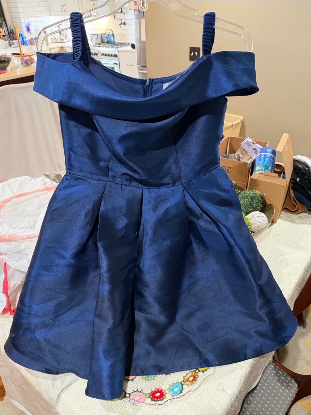 One-Shoulder Navy Blue Party Dress
